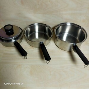 Amway Queen アムウェイ 片手鍋 ソースパン　ステンレス 調理器具　大中小3点セット　Made　in　USA　IH対応