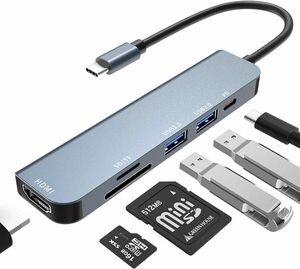 USB C ハブ 6 in 1 Type C アダプタ マルチポート USB拡張 HDMI カードリーダー スロット搭載 820
