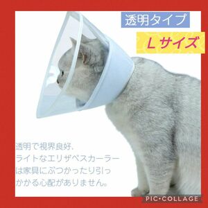 エリザベスカラー 猫 犬用 ソフト 軽量 布製 ストレス軽減 介護用品 手術後ケア 透明タイプ（ Ｌ）
