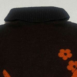 高級 LANCEL ランセル セーター ニット トップス wool 毛 タートルネック 花柄 総柄 ブラウン オレンジの画像7