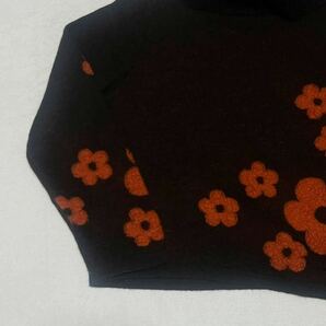 高級 LANCEL ランセル セーター ニット トップス wool 毛 タートルネック 花柄 総柄 ブラウン オレンジの画像3
