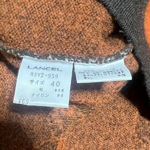 高級 LANCEL ランセル セーター ニット トップス wool 毛 タートルネック 花柄 総柄 ブラウン オレンジの画像8