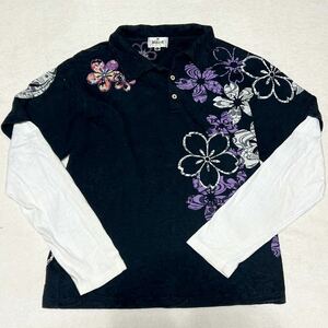 高級 絡繰魂 カラクリダマシイ 長袖シャツ Tシャツ 総柄 デザイン◎ 花柄 家紋 桜 ブラック L 希少