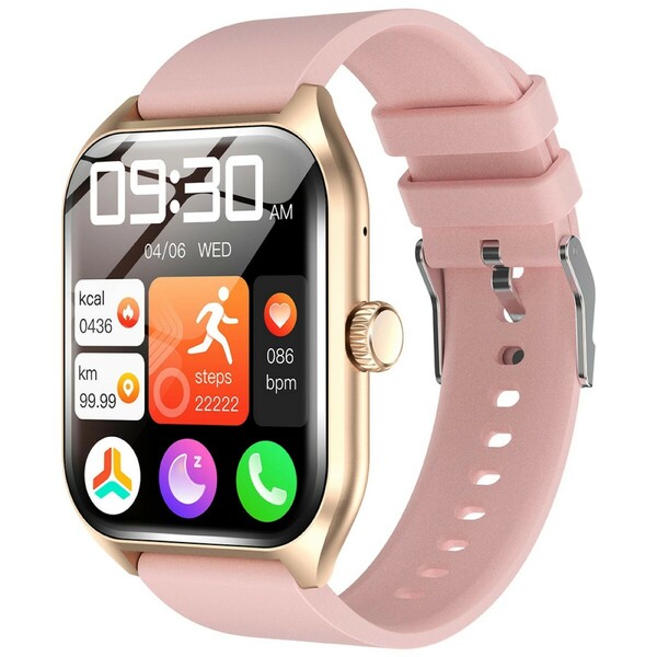 スマートウォッチ iPhone対応 通話機能 1.96インチ 腕時計 Android 着信 メッセージ通知 ピンク