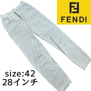 (Ｙ04102)FENDI デニム ズッカ FF パンツ ダメージ 