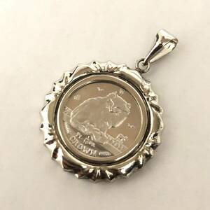 (C040862)IG frame PT900 gold coin Elizabeth 2. Man island cat cat coin pendant top coin charm 999.9 1/10oz cat both sides glass 