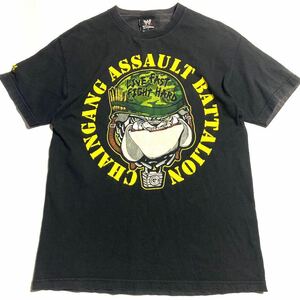 00s ☆ WWE ジョン シナ CHAIN GANG ASSAULT BATTALION 両面 プリント Tシャツ L 半袖 ブラック プロレス オフィシャル 古着■SAP208