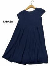 TABASA★タバサ★（34）コットン100% 薄地ニット 半袖 ワンピース/濃紺系 美品_画像1