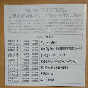 宇多田ヒカル ベストアルバム「SCIENCEFICTION」初回プレス封入特典の全国ツアーチケット特別受付シリアルコード