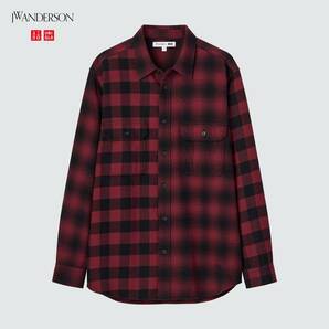 【即決】新品 UNIQLO JW Anderson フランネルチェックシャツ（レギュラーカラー・長袖）レッド サイズ XL