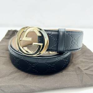 美品　GUCCI　グッチ　シマ　インターロッキングG　ベルト　黒　ゴールド　95/38　370543