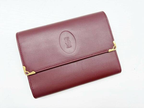 美品　Cartier　カルティエ　マスト　がま口　中財布　ボルドー　ゴールド