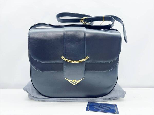 美品 Cartier カルティエ サファイアライン ショルダーバッグ ネイビー系 ゴールド