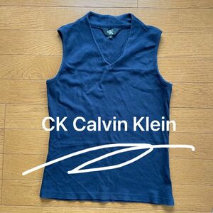 【ck Calvin Klein】Vネックタンクトップ〈M〉ネイビー 紺 ノースリーブ タンクトップ