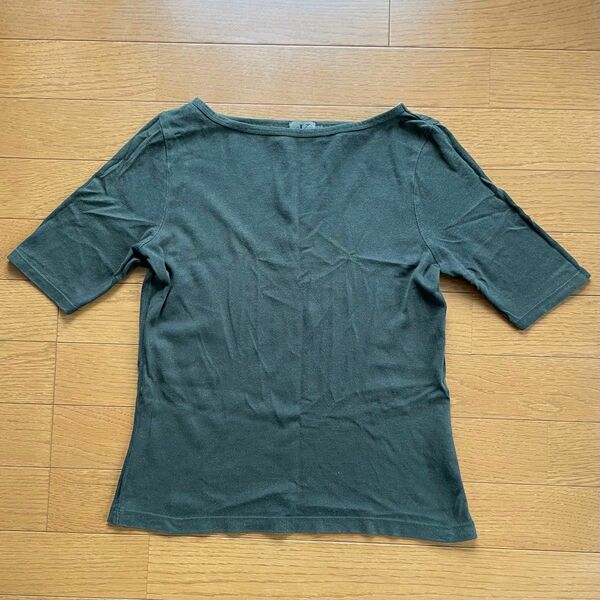 【ck Calvin Klein】ボートネックカットソー〈M〉ダークグリーン 緑 無地 シンプル 半袖 古着 Tシャツ カットソー