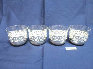 K251* with defect * silver plating glass 4 point set * tumbler Showa Retro silver antique 