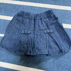 キュロットスカート ショートパンツ100センチ デニムリボン 女の子 キッズ 子供服