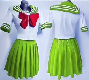 * product same day. successful bid only including in a package super lustre sailor manner tops, pleated skirt student uniform stretch top and bottom set ( white × green )XXL