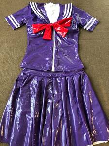 * including in a package un- possible super lustre sailor manner tops, pleated skirt student uniform stretch cloth top and bottom set ( purple )XXL