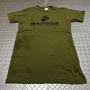 米軍放出品 Tシャツ　MARINES サバゲー　ランニング スポーツ　　吸収性抜群　OD LARGE (INV J#01)
