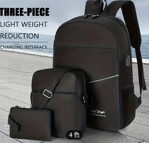 お得！★3個セットのカジュアルシンプルファッション大容量バックパック、39.62 Cmラップトップバッグ、トラベルバックパック　黒