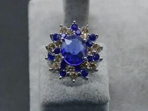 1 jpy [ large Medama sale!] high class ring ring * Cz diamond antique men's lady's jewelry sapphire blue Gold silver 