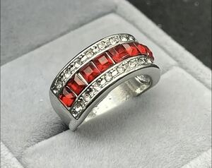 1 jpy [ large Medama sale!] high class ring ring *Cz diamond antique men's lady's jewelry ruby red silver crystal 