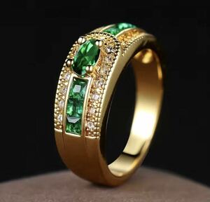 1 jpy [ large Medama sale!] high class ring ring * Cz diamond antique men's lady's jewelry emerald green Gold silver 