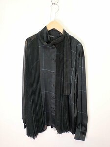 サカイ　SACAI 千鳥シフォン&プリーツ×プリーツ　ブラウス【L's２/12万円/グリーン黒系/未使用】b4H0