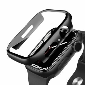 Apple Watch ケース 45mm 保護 ケース アップルウォッチ カバー ガラスフィルム ブラック2個セット