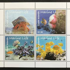 クック諸島 2023年発行 ヤドカリ 魚 クマノミ 海の生物 切手 未使用 NHの画像1