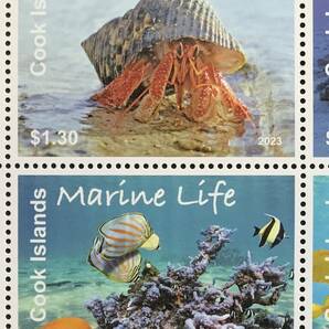 クック諸島 2023年発行 ヤドカリ 魚 クマノミ 海の生物 切手 未使用 NHの画像2