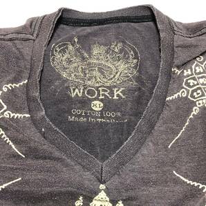 ◎size:XL【WORK】タイ文字 VネックTシャツ 神様 虎 グレー系 ユーズド 薄手 Thailand サクヤン tattoo Tiger 獅子 バンコクの画像4