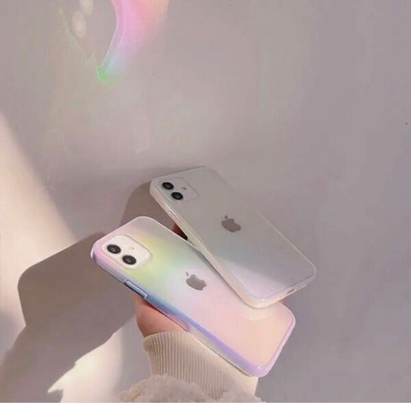 ☆オーロラケース☆iPhone14proケース ホログラム サイドカラー ラベンダー