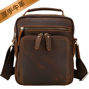 TIDING round ZIP thick cow leather original leather messenger bag diagonal .. shoulder bag 2WAY dark brown . cow 