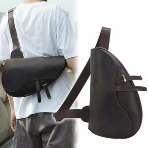 TIDING gun shape thick cow leather original leather messenger bag diagonal .. shoulder bag passing of years change dark brown . cow 