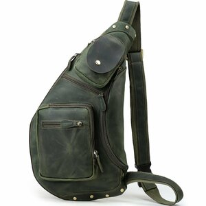 TIDING inset enhancing original leather one shoulder bag body bag iPad correspondence thick cow leather pull up leather bicycle bag man and woman use olive . cow 