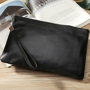  simple original leather lady's clutch bag second bag . cow leather iPadmini correspondence leather bag black Mother's Day 