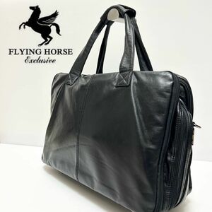FLYING HORSE(フライングホース) ビジネスバッグ　ブリーフケース 大容量 本革 牛革 ブラック(ショルダー欠品) 