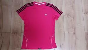 送料無料　adidas　トップス　ピンク　レディース　サイズL　ドライTシャツ　半袖　薄手　速乾　Tシャツ　ポリエステル100%　アディダス