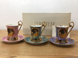 D4D003* Mikimoto cosmetics Jean ono ref lagona-ru reading make . pink purple green cat legs small cup & saucer 3 customer set box attaching 