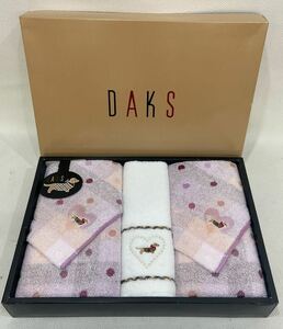 B4D309◆新古品◆ ダックス DAKS 綿100% ピンク×ホワイト色 ドット柄 フェイスタオル×2 ウォッシュタオル×1 タオルセット 合計3枚セット