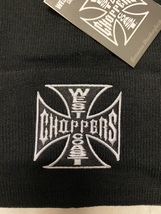 WEST COAST CHOPPERS ウエストコーストチョッパーズ製ニットキャップ 黒×白 ブラック チョッパー ハーレー ホットロッド スケーター_画像2