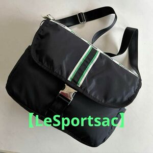 【LeSportsac】レスポートサック　フラップ　ショルダー　バッグ　黒　男女共用