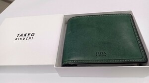 １円～　タケオキクチ　二つ折り財布　緑　未使用　スレあり