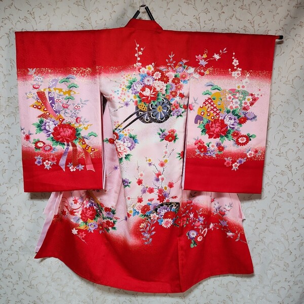 #4-373 (未使用品) 正絹 女児 お宮参り 祝着 きもの