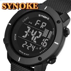新品 SYNOKEスポーツデジタル 防水 デジタルストップウォッチ メンズ腕時計 9658 ブラックの画像1
