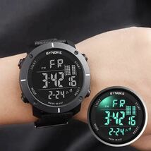 新品 SYNOKEスポーツデジタル 防水 デジタルストップウォッチ メンズ腕時計 9658 ブラック_画像7