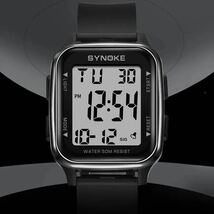 新品 SYNOKEスポーツデジタル 防水 デジタルストップウォッチ メンズ腕時計 スクエア ブラック 9836_画像6