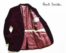 【美品】Paul Smith London ベロア 1B テーラード ジャケット M バーガンディ ポールスミス_画像1